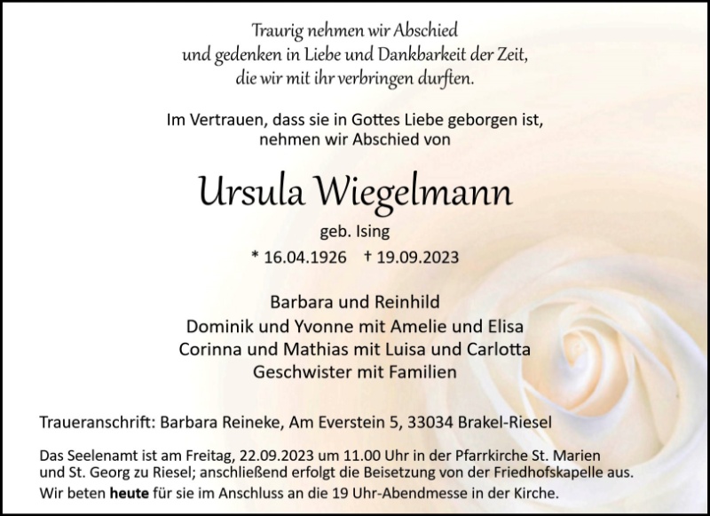 Erinnerungsbild für Ursula Wiegelmann